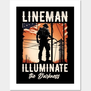 Lineman illuminate the darkness. Posters and Art